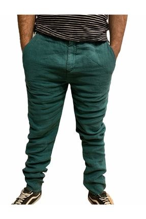 Linen Pantolon Erkek Yeşil Pantolon 20805-21