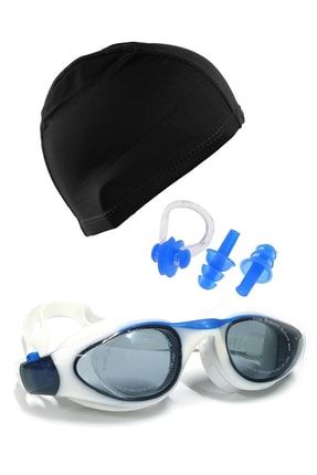 Pro Silikon Yüzücü Gözlüğü Ve Likra Bone Kulak Tıkacı Ve Burun Klips Seti Havuz Seti Full Set TSM-98MKYT