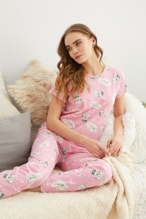 Kadın Pembe Sweat Dreams Baskılı Pijama Takımı. MK130-39