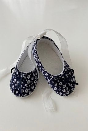 Kız Bebek Lacivert Desenli Babet Ayakkabı TYC00425881833