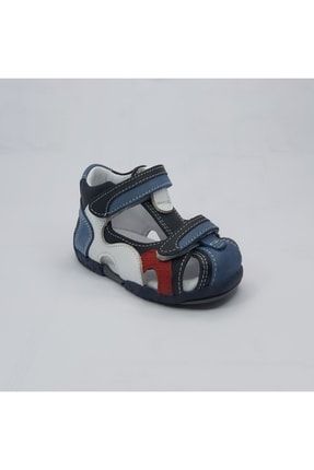 3006 Lacivert Mavi Beyaz Iç Dış Hakiki Deri Ilkadım Bilekli Full Ortopedik Yazlık Ayakkabı