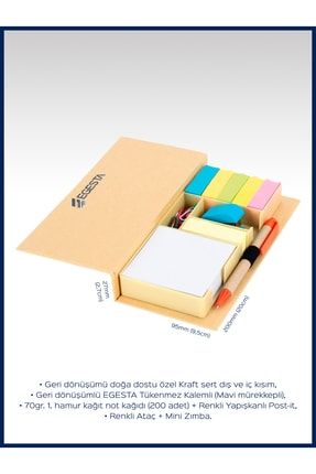 Geri Dönüşümlü Çok Fonksiyonlu Renkli Yapışkanlı Notluk Set - Kraft EGESTA-GEF06