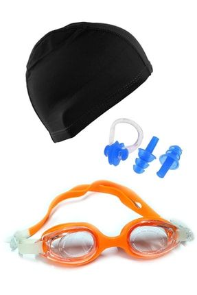 Silikon Çocuk Yüzücü Güzlüğü Ve Likra Yüzücü Bonesi Kulak Tıkacı Burun Klips Seti Full Set TSM-6980SL