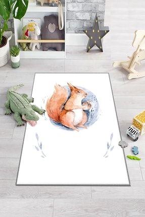 Sevimli Sincap Hayvanlı Desenli Çocuk Bebek Odası Halısı elsedekoresmodel32