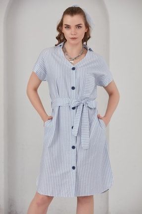 Desenli Gömlek Yaka Elbise (b21-47000) B21-47000-WN