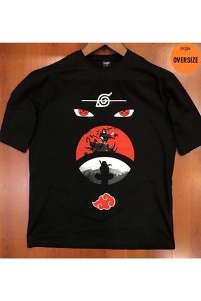 Naruto Itachi Uchiha Sasuke Baskılı Oversize Siyah Tshirt ORJ-TM-OS5002