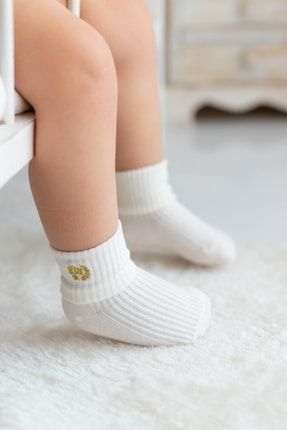 Ekru Unisex Bebek Arma Nakışlı Çorap NCRP105