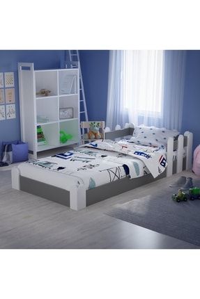 Montessori Karyola Beyaz-antrasit 90x190 Yatak Uyumlu Oval Kesim Çocuk Yatağı Tlp-306 TLP-306