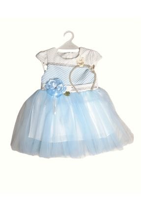 Tüllü Iç Astarlı Çiçekli Taç Hediyeli Kız Çocuk Prenses Elbisesi Elbs003 ELBS003