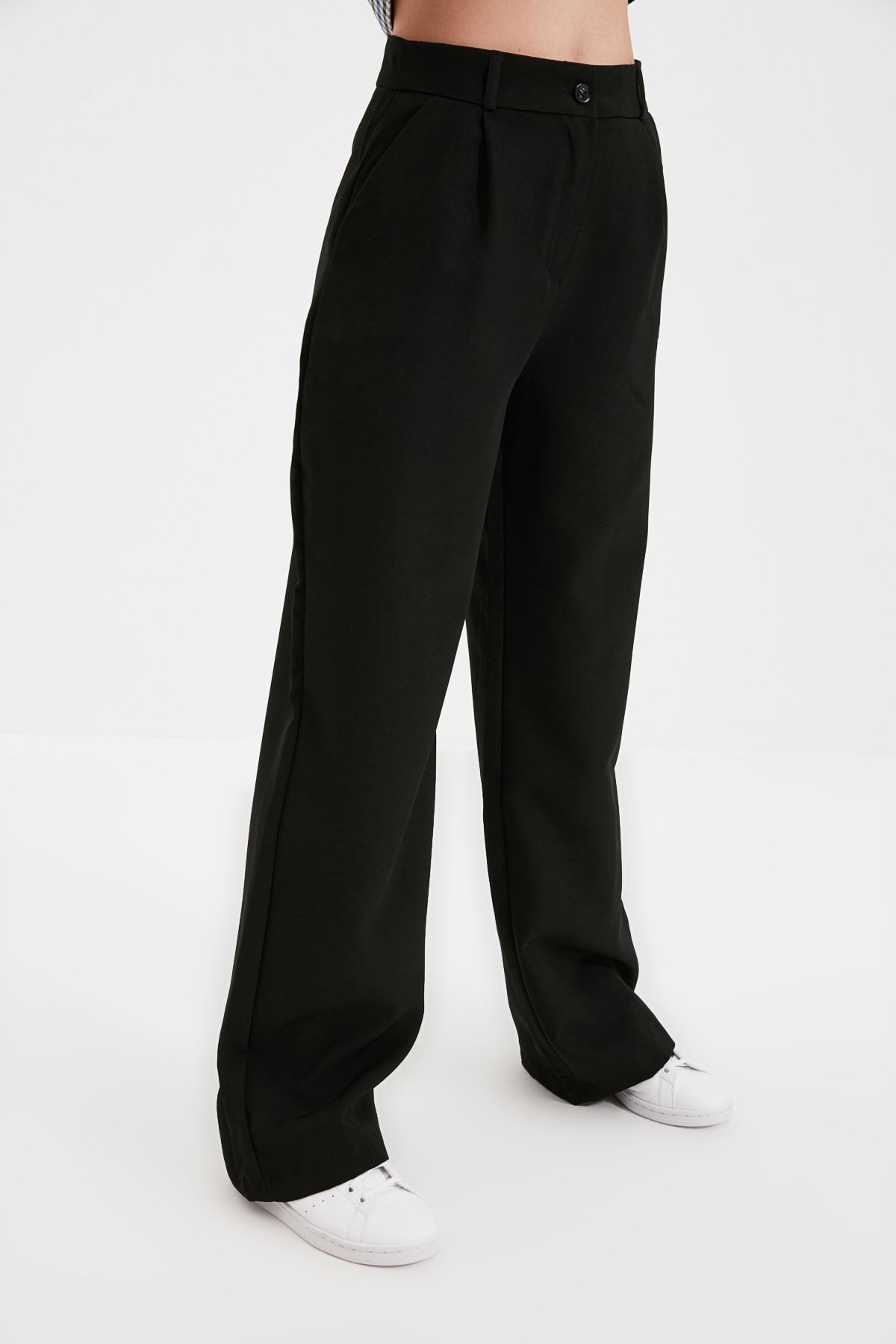 Trendyol Collection-Schwarze, plissierte, gewebte Stoffhose mit hoher Taille und weitem Bein TWOAW21PL0076 12
