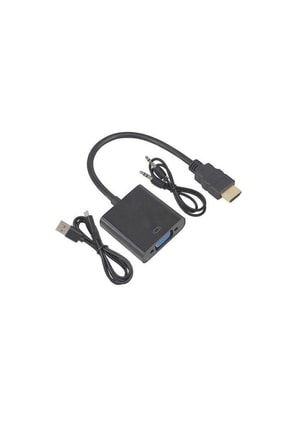 Hdmi To Vga Çevirici Kablosu Micro Usb Güç Siyah Hdmı Dönüştürücü Kablo BST-2114