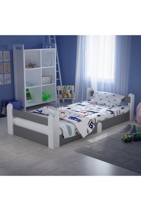 Montessori Karyola Beyaz-antrasit 90x190 Yatak Uyumlu Oval Kesim Çocuk Yatağı Tlp-301 TLP-301