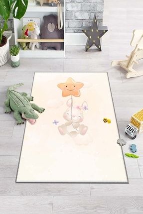 Yıldızlı Sevimli Tavşan Desenli Çocuk Bebek Odası Halısı elsedekoresmodel15