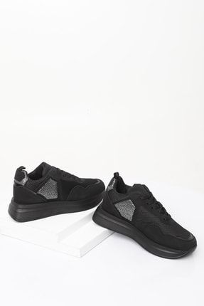 Siyaha Platin Gön Bağcıklı Spor Kadın Sneaker 34655 DDZA74934655