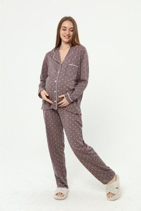 Önden Düğmeli Büyük Beden Penye Hamile Pijama Takımı 901NTHPT