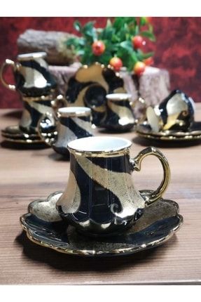 6 Kişilik Porselen Siyah-altın Motifli Kahve Fincan Takımı Enjoy-110 Fma02131 SHN-PZR-1593
