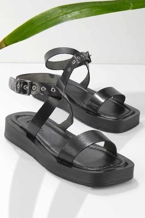 Siyah Leather Kadın Sandalet K05826005203