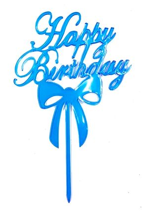 Happy Birthday Yazılı Mavi Renk Pasta Süslemesi Kek Çubuğu 13 Cm TYC00425884064