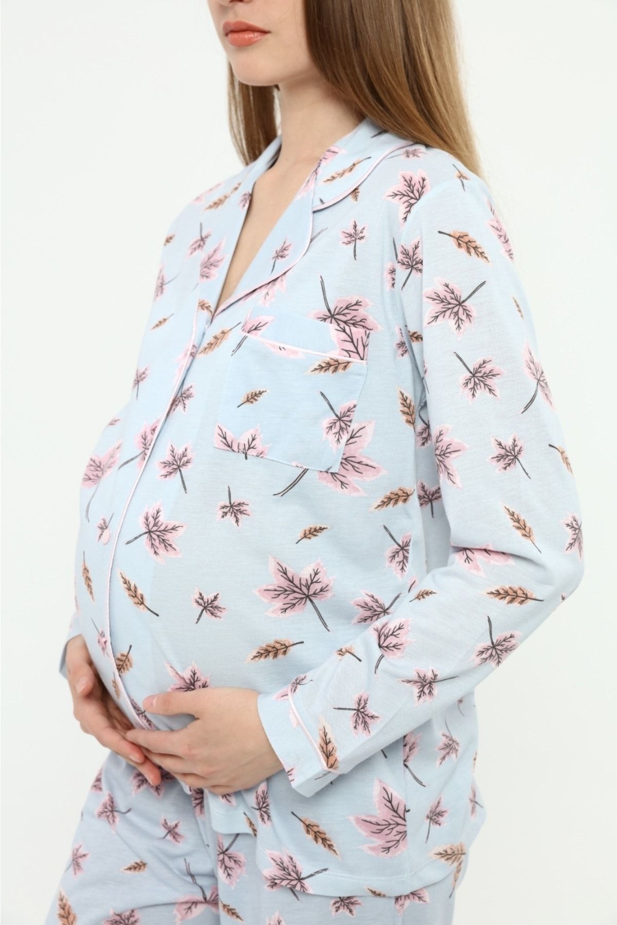 Nehir tekstil-Front Buttoned Plus Size Combed Cotton Maternity Pajama Set 6