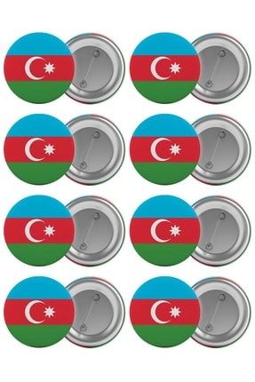 Azerbaycan Çanta Rozeti Seti 8 Adet En Büyük Boy 5.8cm Iğneli Broş 9789301551454