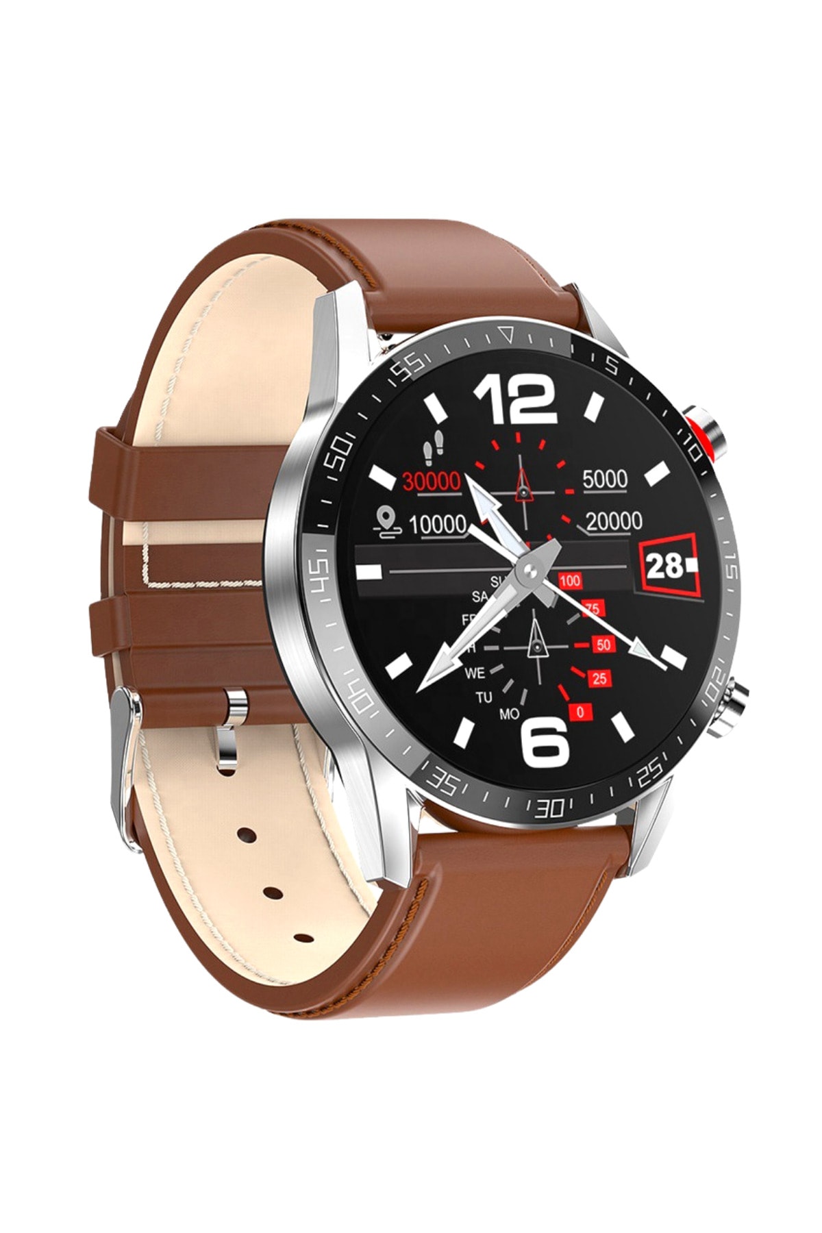 SeyuTech Watch L13 Akıllı Saat Iphone Ve Android Tüm Telefonlara Uyumlu Kahverengi Deri