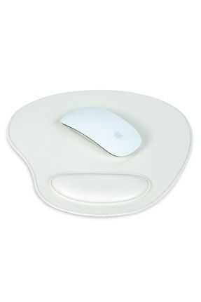 Londo Oval Deri Mousepad - Bilek Destekli - Rahatlatıcı Süngerli - Beyaz OT218