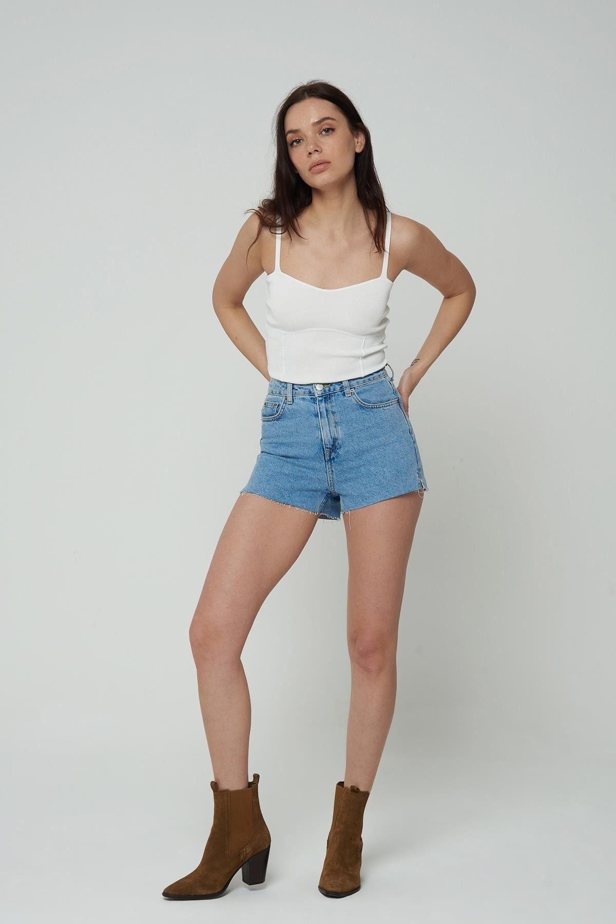 Dark blue on sale high waisted shorts