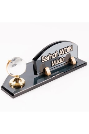 Ofistike Dünya Biblolu Kabartma Yazılı Füme Kristal Ofis Masa Üstü Isimliği Y...