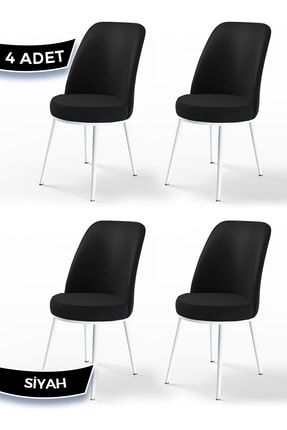 Dexa Serisi, Üst Kalite Mutfak Sandalyesi,4 Adet Siyah Sandalye, Metal Beyaz Iskeletli 22DEXA01BYZ