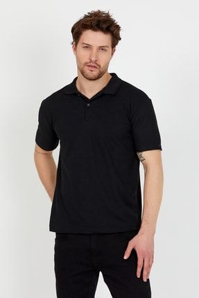 Erkek Siyah Basic Polo Yaka T-shirt poloyaka
