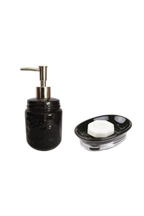 Sıvı Sabunluk Ve Sabunluk 2 Li Banyo Seti,siyah Renkli ZBOSP-C335