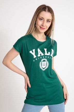 Kadın Yale Baskılı Yeşil Tshirt 20611