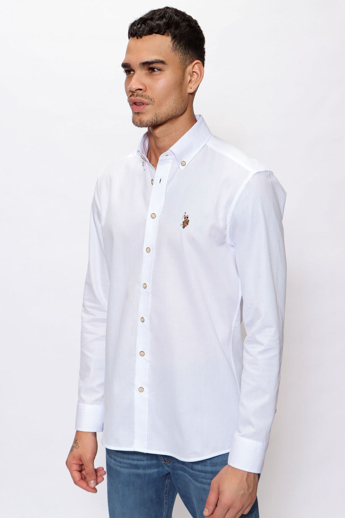 پیراهن مردانه سفید یو اس پولو | اورجینال G081SZ004.000.1363189 - تصویر 2