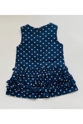 Kız Bebek Etekleri Fırfır Detaylı Lacivert Dokuma Elbise 3111459