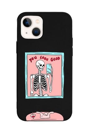 Iphone 13 Uyumlu Siyah Iskelet You Look Good Tasarımlı Lansman Kılıf FCIP13-271