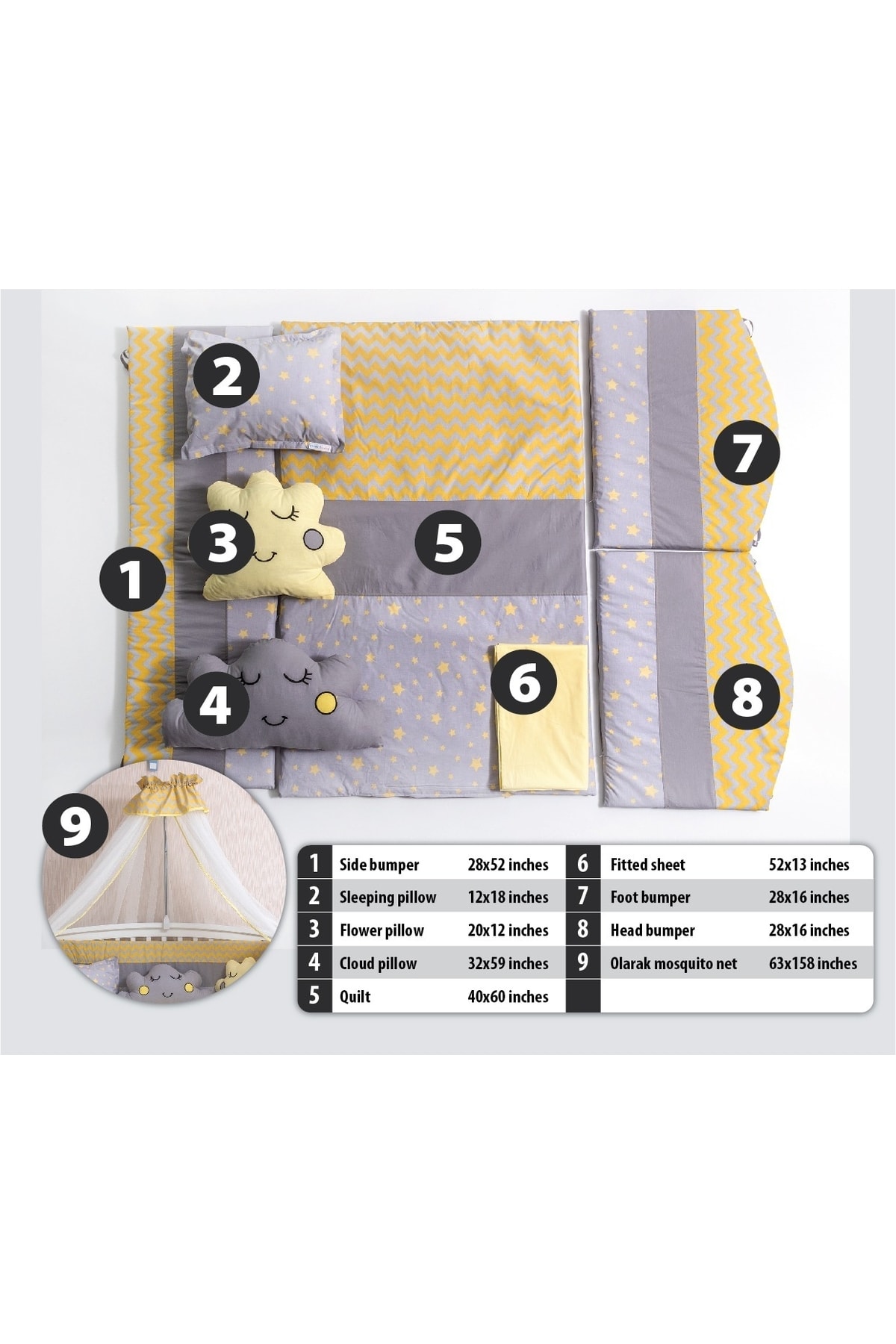 Mini Baby Figürlü Sarı Beşik Bebek Uyku Seti 60x120 fotoğrafı 2 (önizleme)
