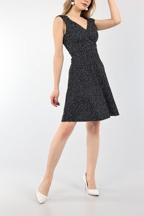 Kadın Puantiye Desenli Kalın Askılı Krep Mini Şık Elbise Nkt-md1-95075 NKT-MD1-95075
