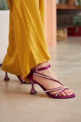 Fays Mor Saten Taş Detay Bilek Bağlı Kadın Topuklu Ayakkabı ANG01046