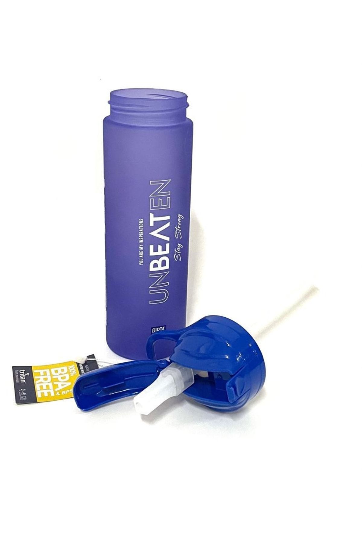 Gıpta-Blue Unbeaten Tritan Painted Patterned Flask with Straw 600ml 3