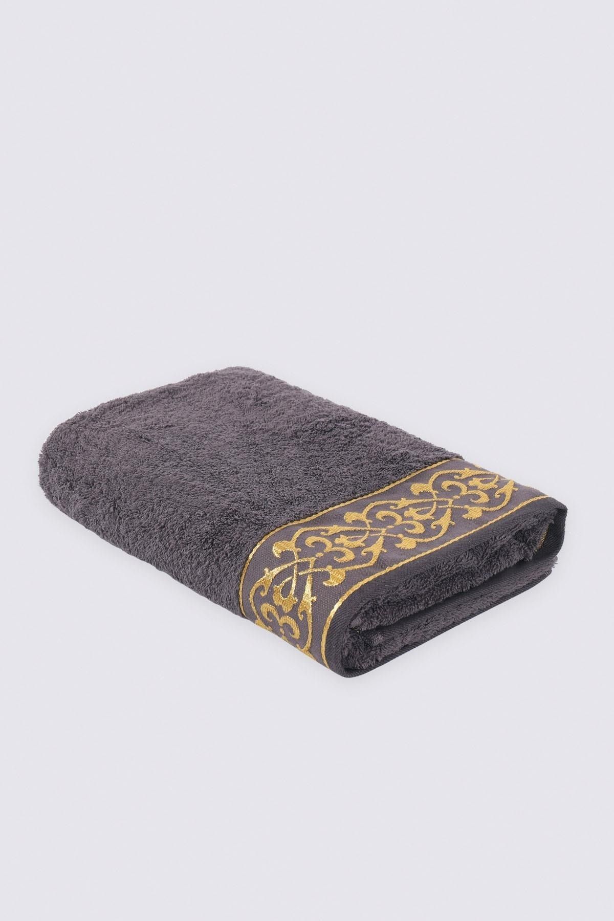 Ecocotton Şehzade Banyo Havlusu %100 Organik Pamuk Jakarlı Antrasit 80x150 Cm