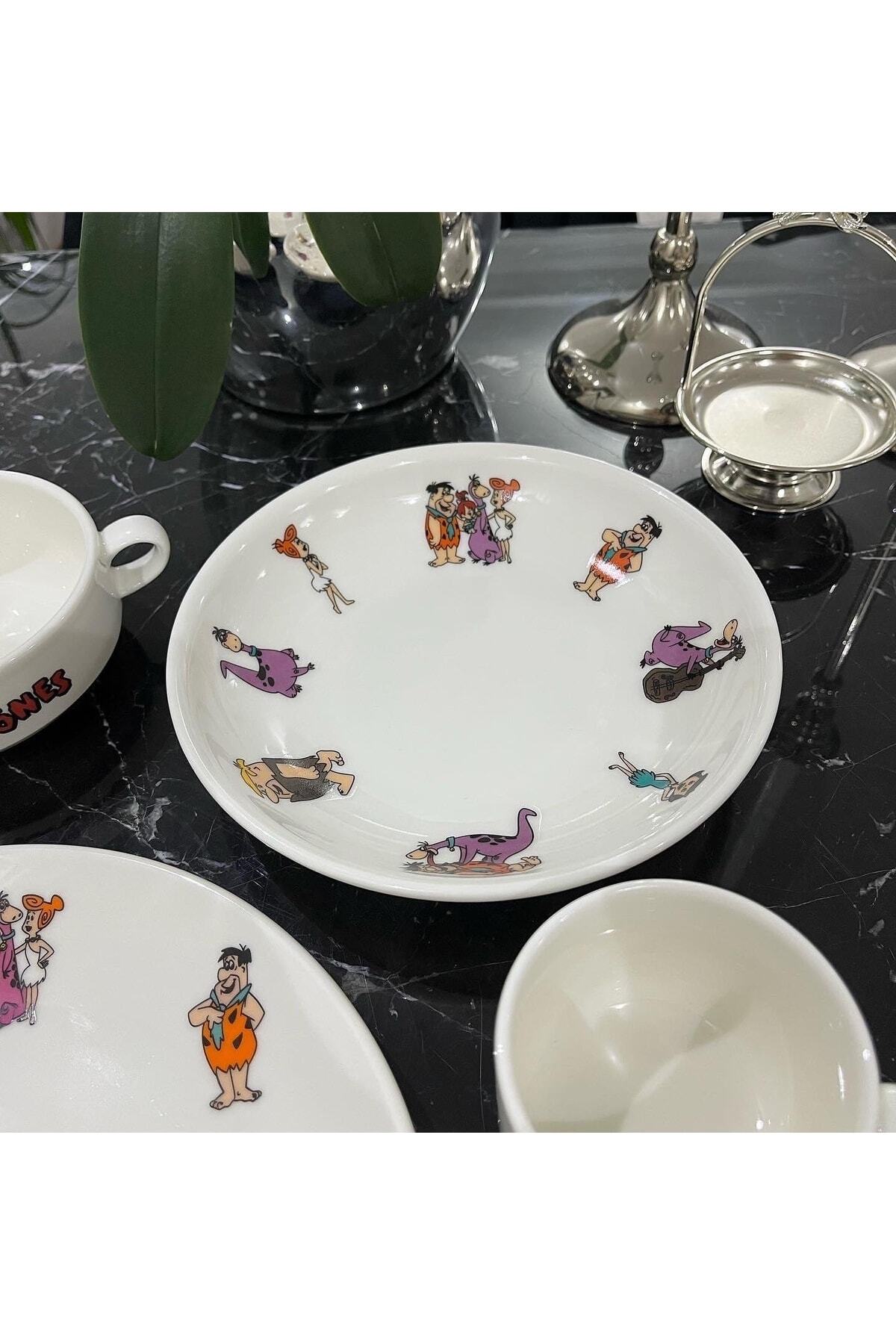 TEBAK COLLECTION Taş Devri Desen Porselen 5 Parça Çocuk Yemek Takımı Mama Seti fotoğrafı 2 (önizleme)