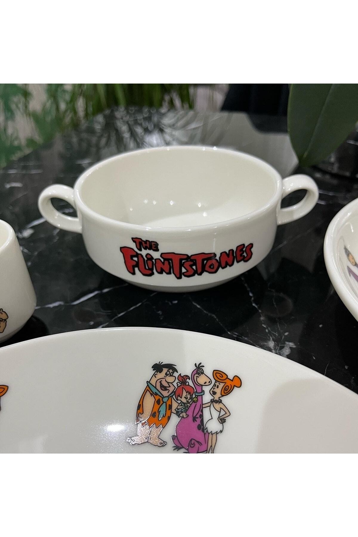 TEBAK COLLECTION Taş Devri Desen Porselen 5 Parça Çocuk Yemek Takımı Mama Seti fotoğrafı 4 (önizleme)