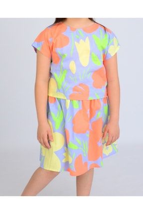 Kız Çocuk 2 Parça Renkli Elbise KC0340