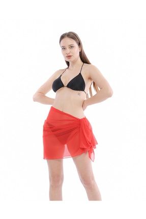 Kadın Bağlamalı Etek Pareo Plaj Elbisesi Kırmızı 2110