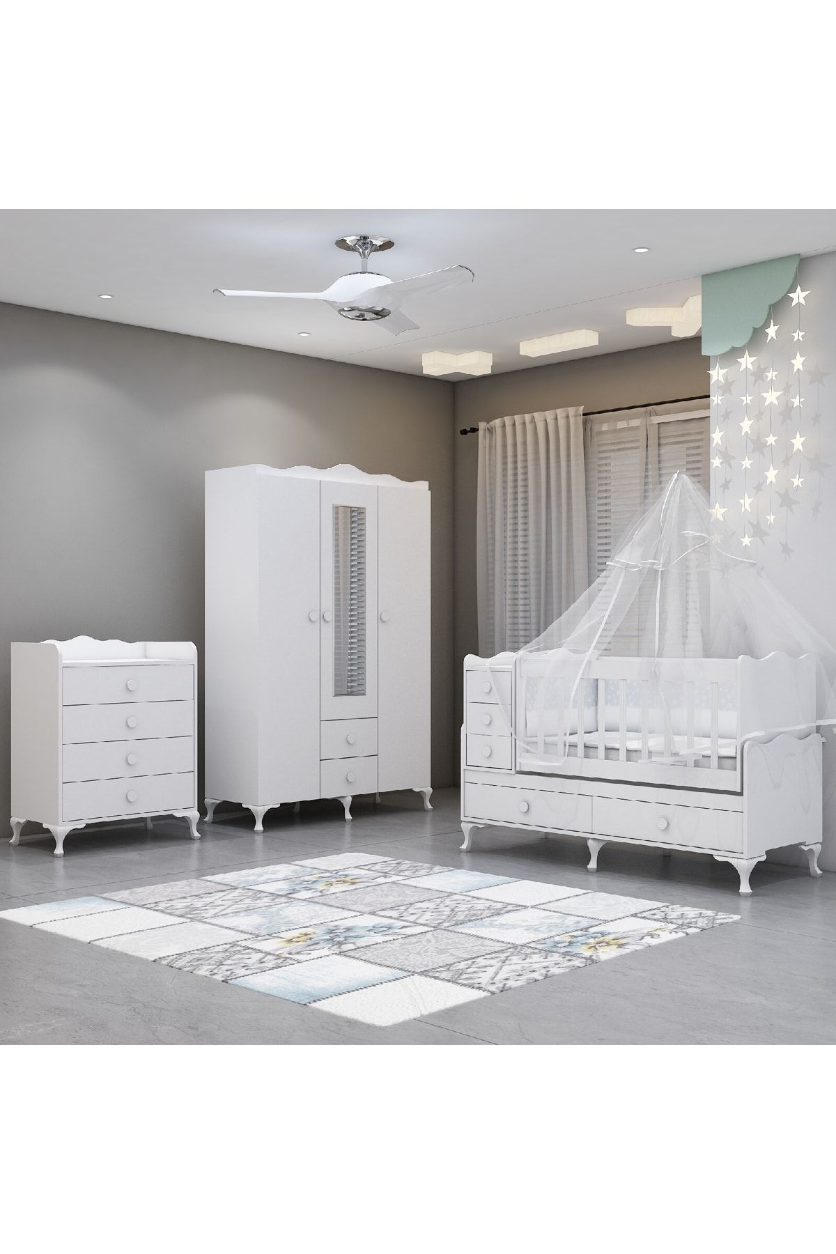 Garaj Home Alya Beyaz Bebek Odası Takımı - Yatak Ve Uyku Seti Kombinli-uyku Seti-mavi