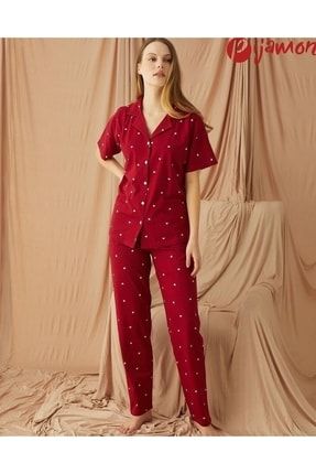 Kadın Süprem Düğmeli Pijama Takımı Bordo 5820-3