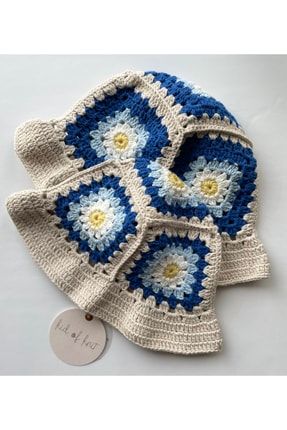 Çiçek Motif Mavi Anne-kız Yazlık Şapka Anne-Kız