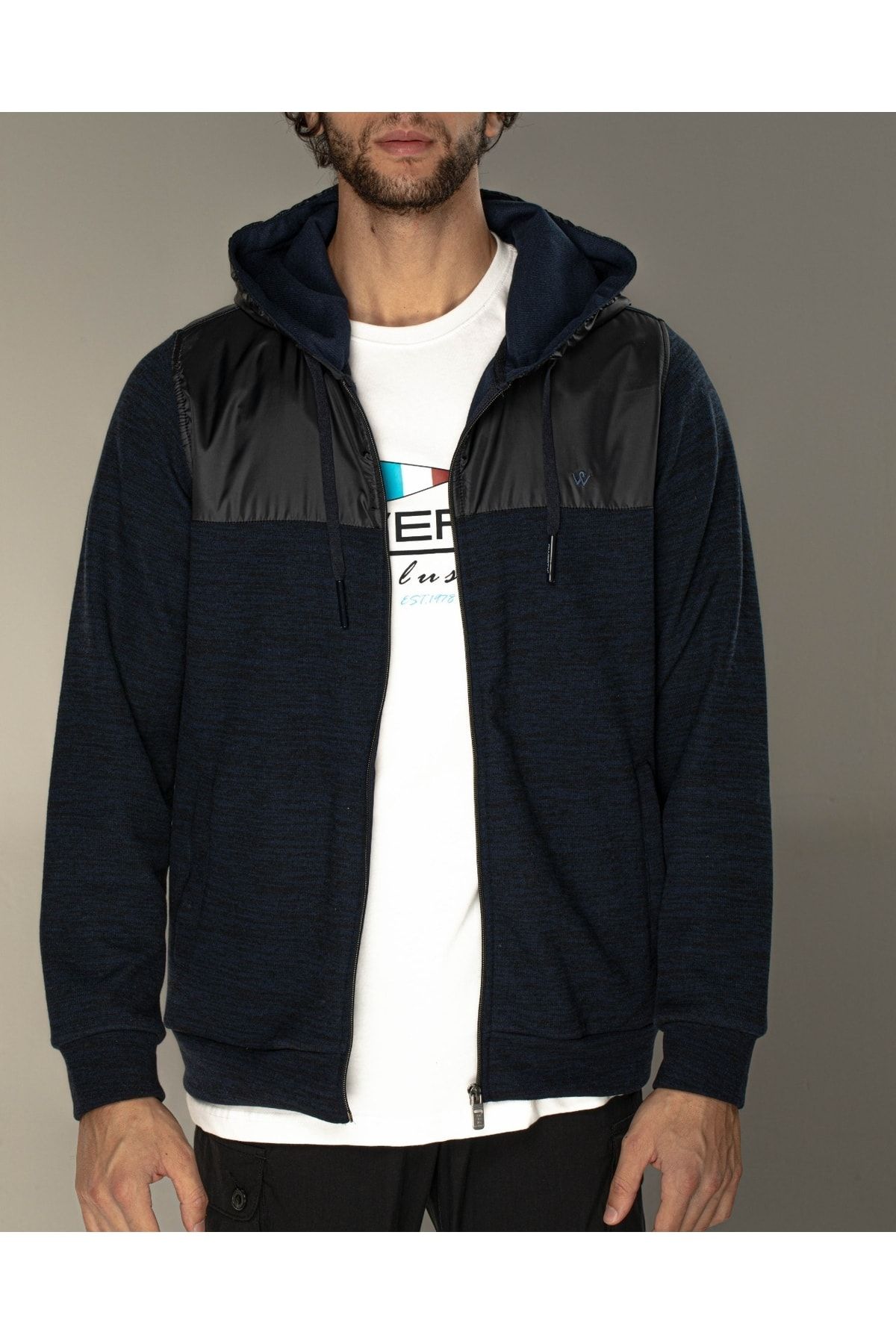 Qwerty Cardigan Dark blue Hood Trendyol