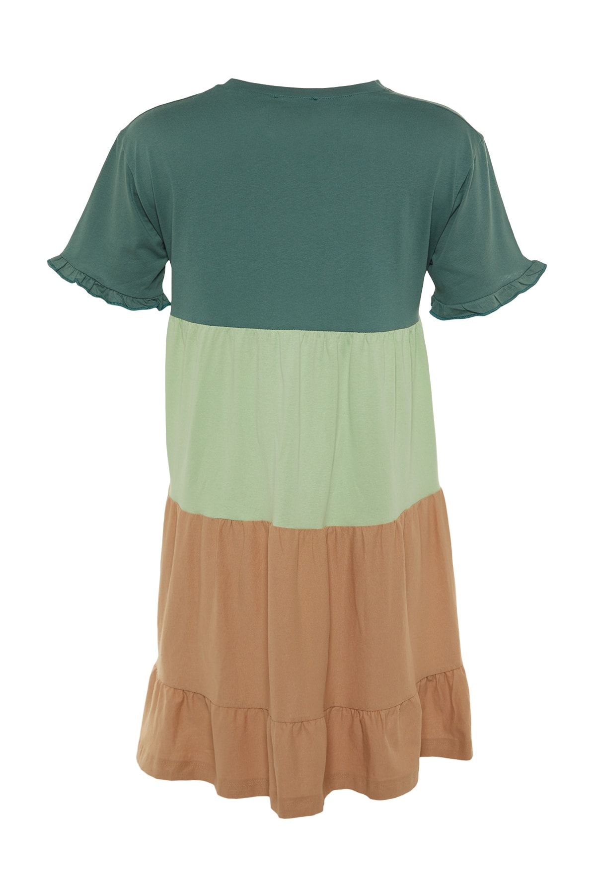 Trendyol Collection-Rochie tricotată mini, verde, 100% bumbac, blocată de culoare/uniformă TWOSS20EL1638 8
