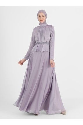 Beli Nakış Ve Boncuk Detaylı Abiye Elbise - Soft Lila - Woman 8173273